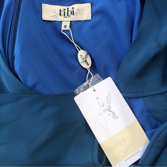 NWT Tibi Silk Royal Blue Ruffle Blouson Sleeveless Mini Formal Dress Size 8 - Picture 9 of 11